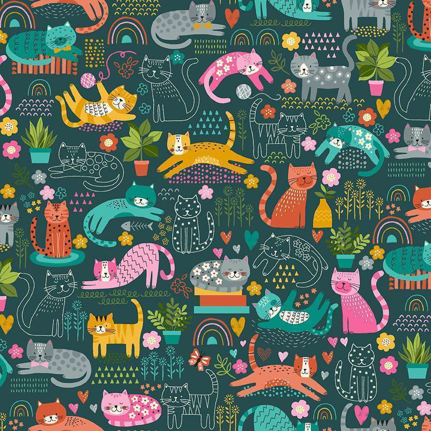 Makower Whiskers Cats 4 Different Designs including a Panel 100% Premium Cotton Fabric