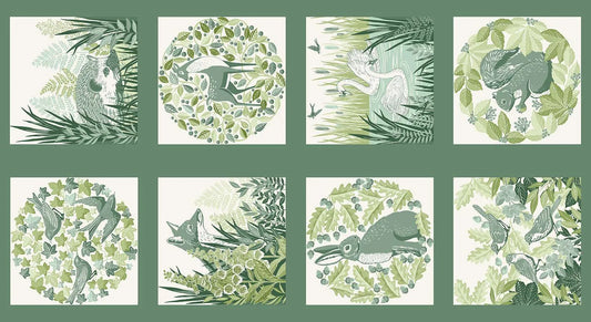 REDUCED Makower Foxwood Green Animals Wildlife Flowers 4 Different Designs 100% Premium Cotton Fabric