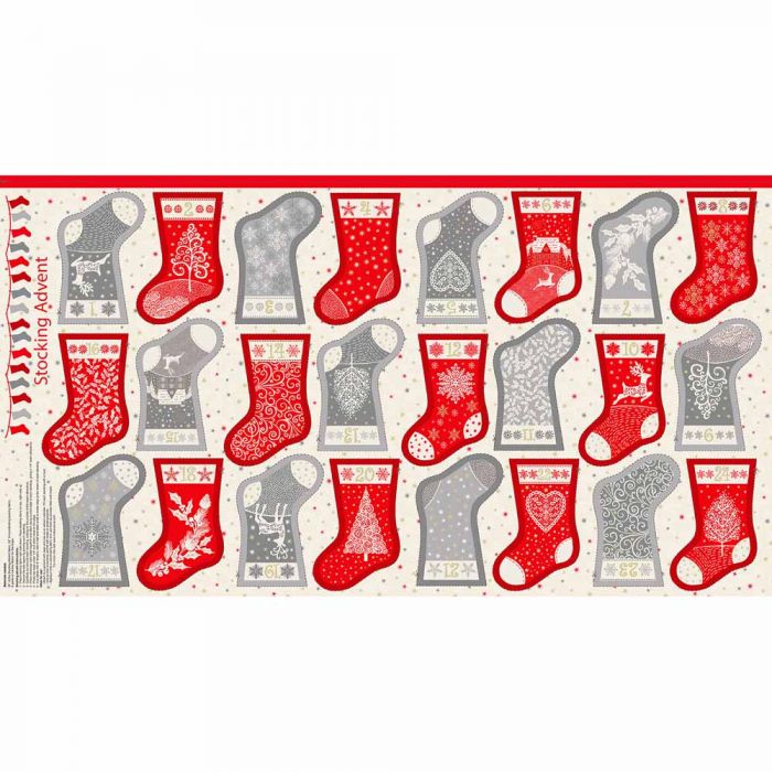 Makower Christmas Scandi Mini Stocking Advent Calendar Panel 2362 Adults Teenager Children Child