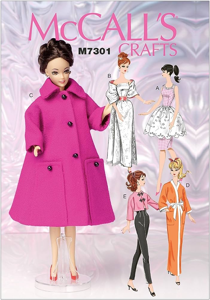 McCalls Pattern 11.5″ Doll Clothes Dresses Coat One Size 7301