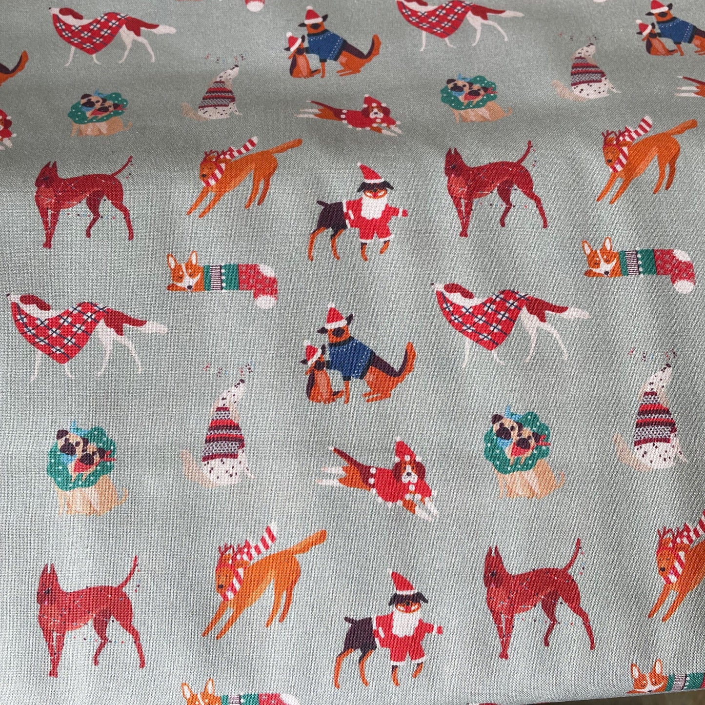 Crafty Fabrics Novelty Dogs on Red and Grey Christmas 100% Craft Cotton Fabric