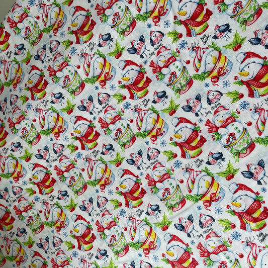 Crafty Fabrics Christmas Snowman and Robins 100% Craft Cotton Fabric