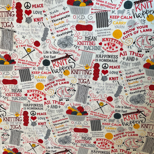 Timeless Treasures Knitting Yarn Wool Sewing Quilting 100% Premium Cotton Fabric