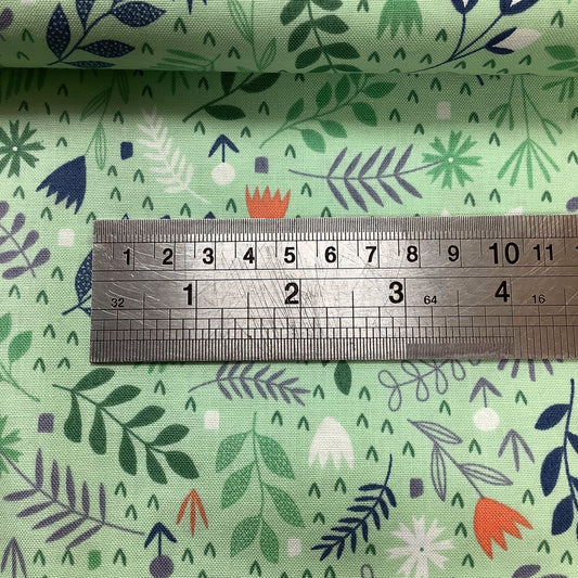 Andover Green with Leaves and Flowers 100% Premium Cotton Fabric 8376