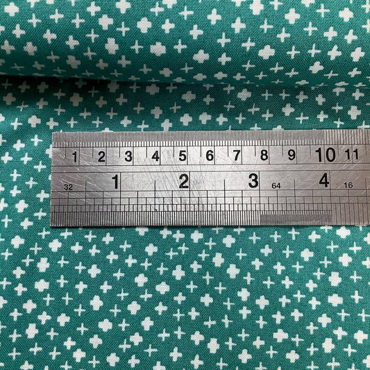 Makower Andover Jade Green with White Cross Design 100% Premium Cotton Fabric 8392G