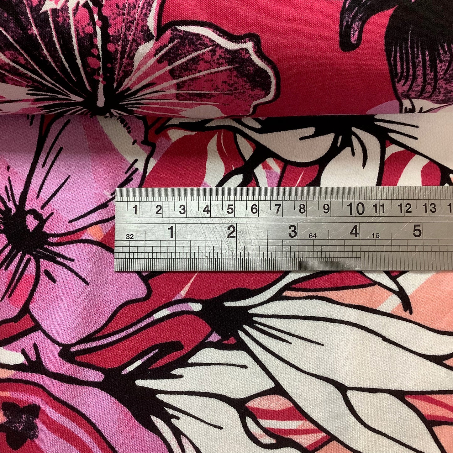 Lightweight Fuchsia Pink Floral Print Stretch Jersey Fabric 95% Viscose 5% Spandex Dressmaking