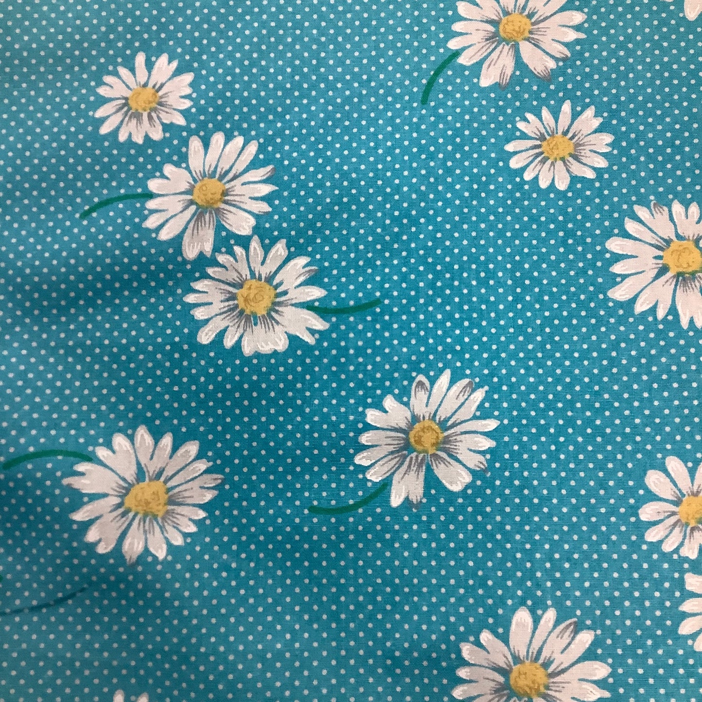 Turquoise with White Polka Dot and Daisies 100% Cotton Craft Fabric