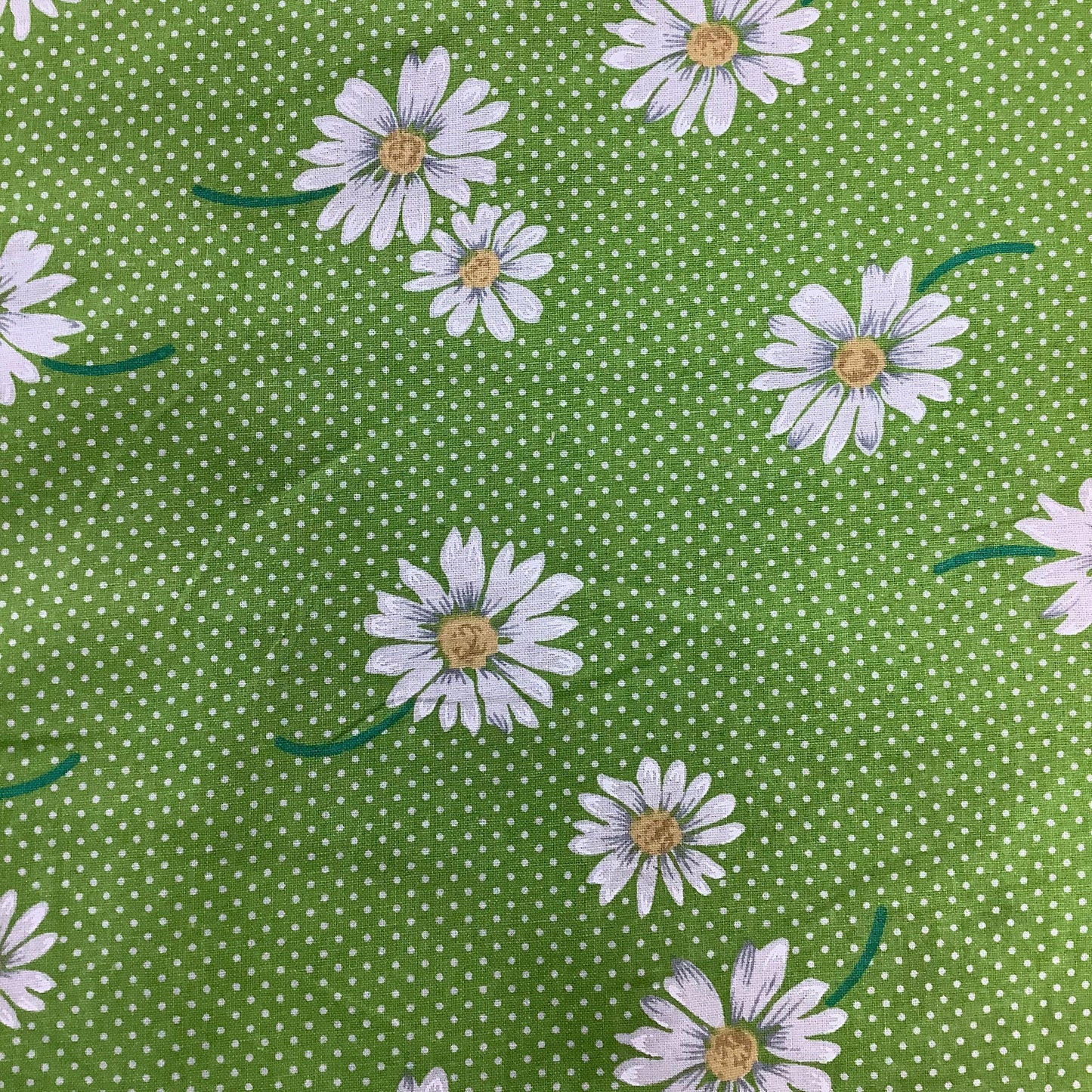 Green with White Polka Dot and Daisies 100% Cotton Craft Fabric