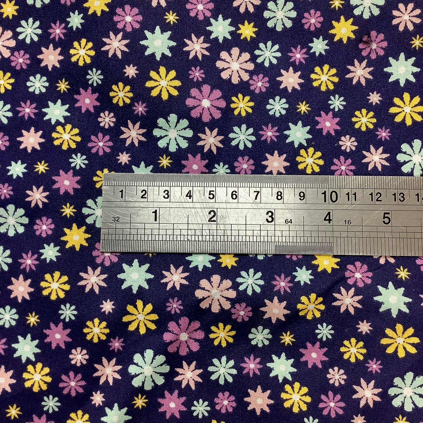 Purple with Multi Coloured Flowers 100% Cotton Craft Fabric