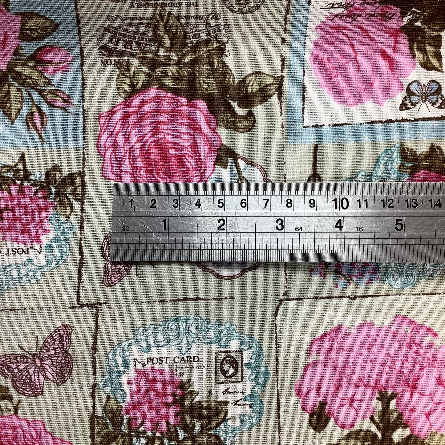 Pink Roses, Butterflies and Script Cotton Canvas Soft Heavyweight 100% Cotton