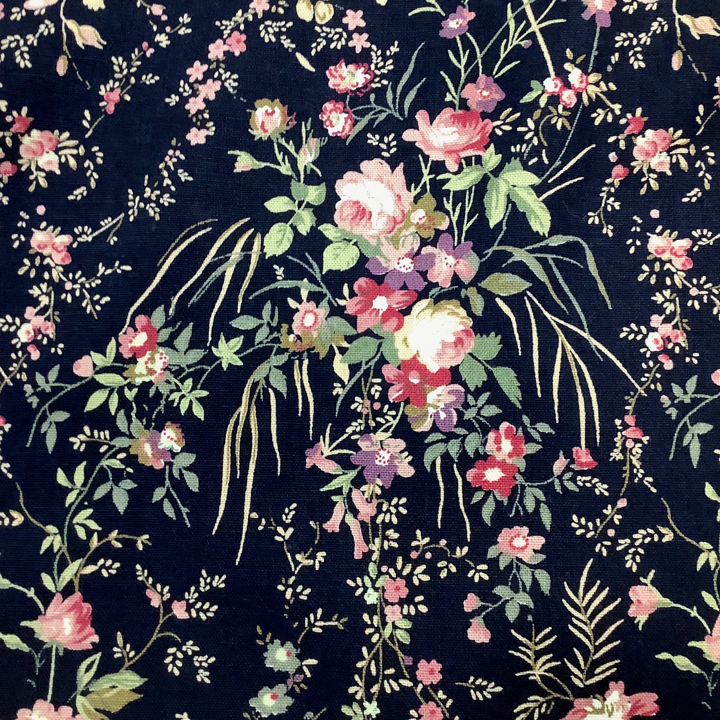 Traditional Blue Background with Floral Design Cotton Canvas Soft Heavyweight 100% Cotton
