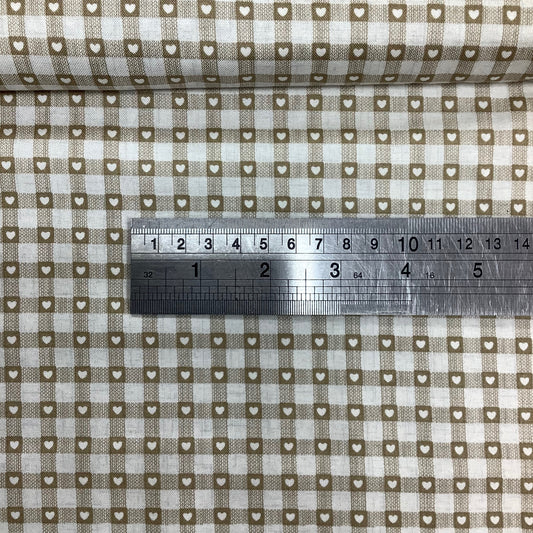 Makower Christmas Scandi Basics Heart Check Beige 100% Premium Cotton Fabric 1614
