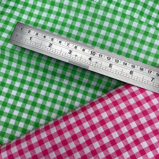 Pink Green Gingham Check 100% Cotton fabric