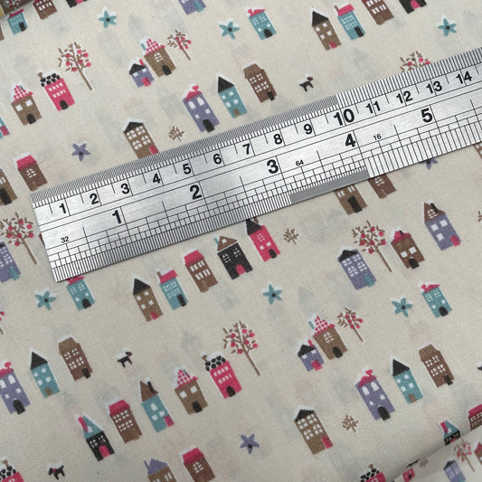 Cream Brown Taupe House 100% Cotton Fabric