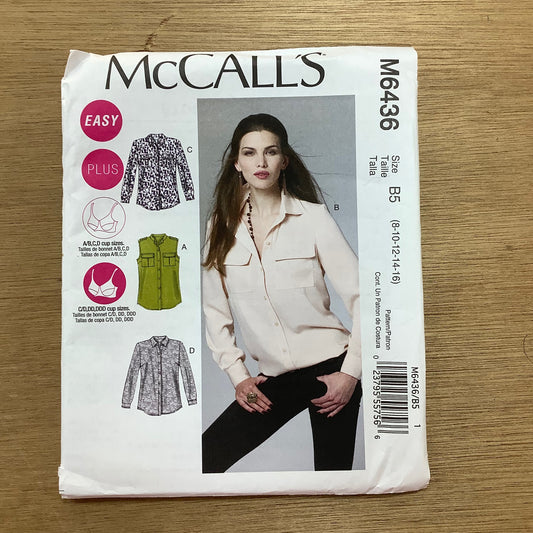 McCalls Dressmaking Pattern McCalls Semi Fitted Shirt Collar Pocket Ladies Easy 6436