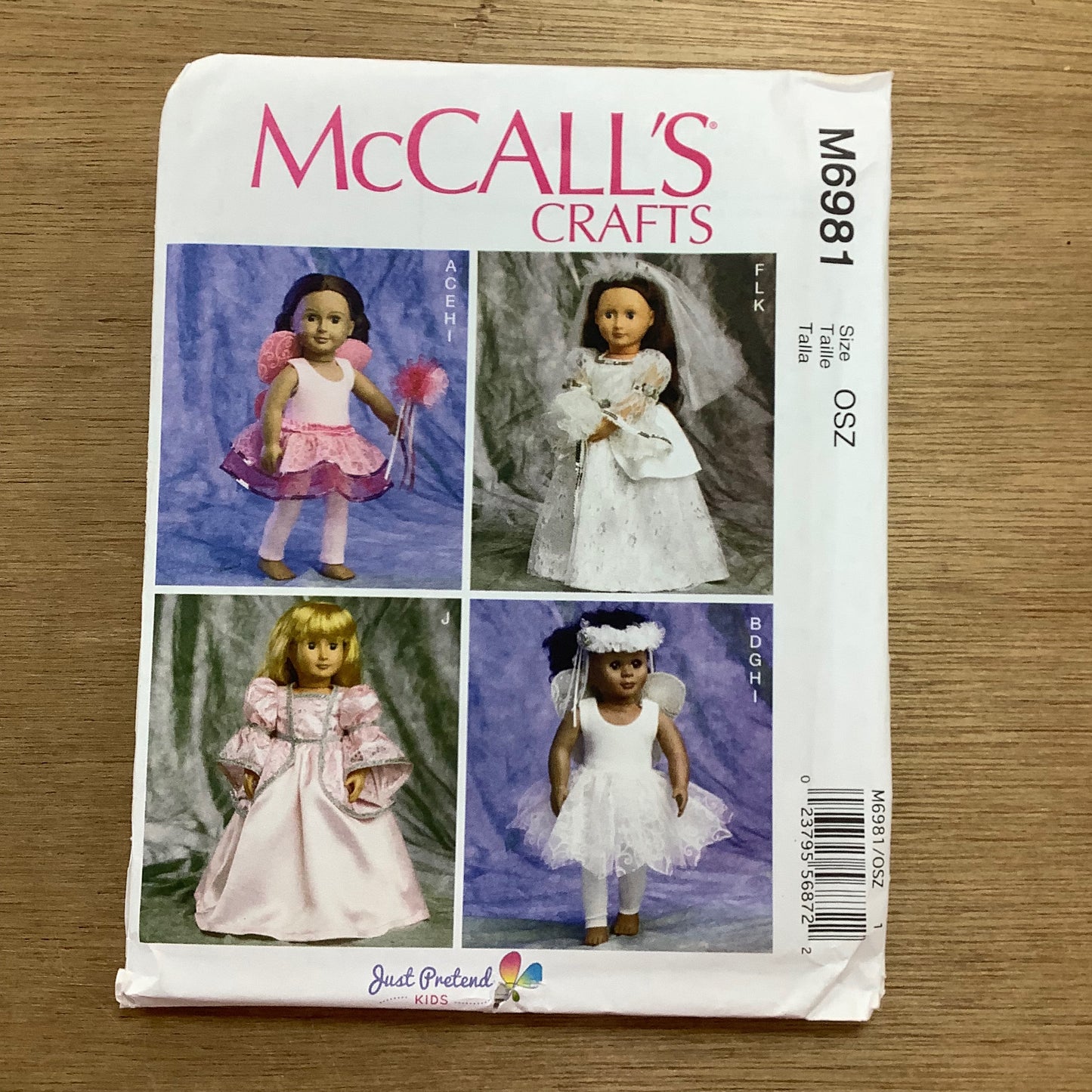 McCalls Sewing Pattern Crafts Doll Clothes for 18" Doll Clothes: Renaissance Princess Bride Wedding Gown Fairy Dress Tutu 6981