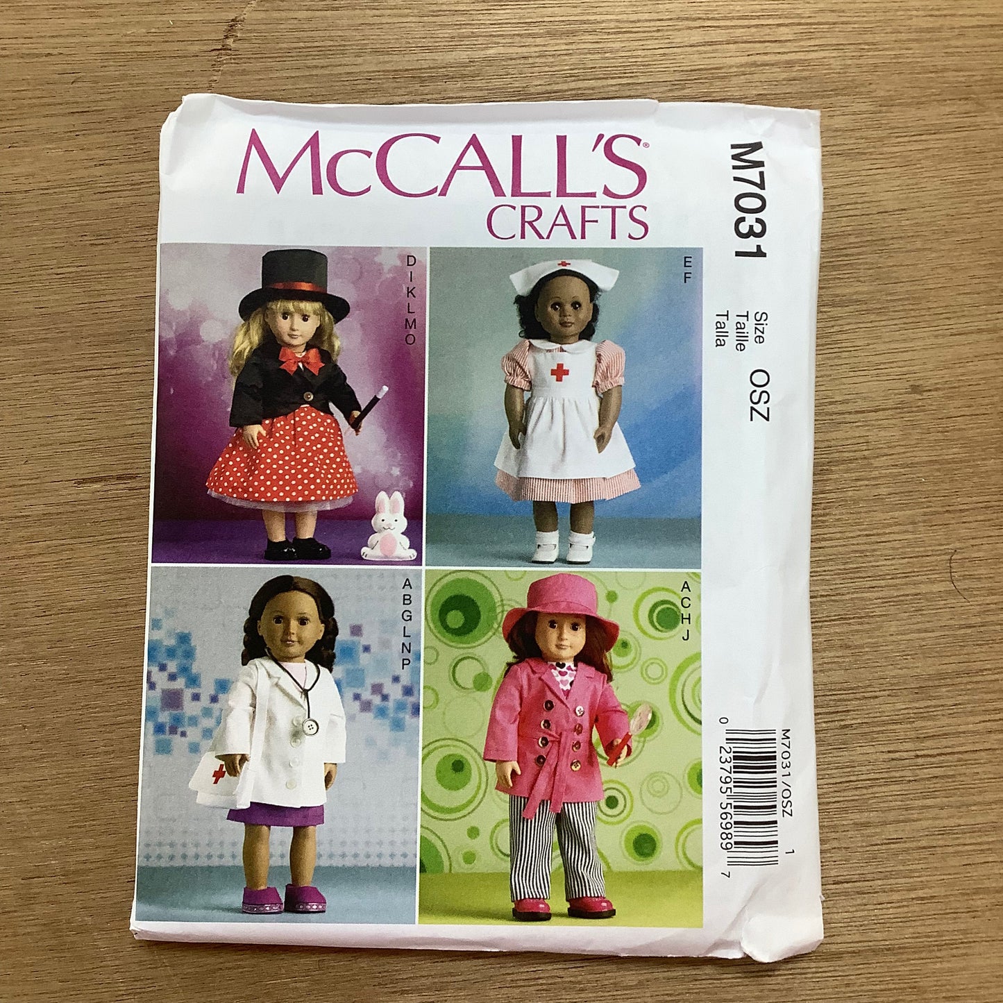 McCalls Sewing Pattern Crafts Doll Clothes One Size Nurse Doctor 18" Doll 7031