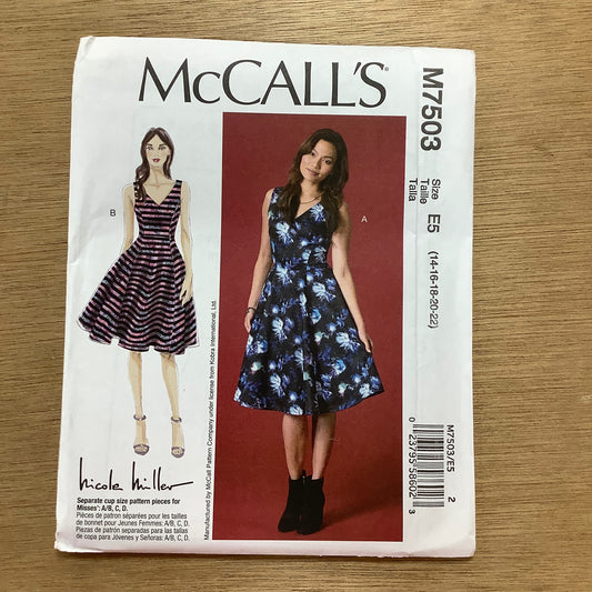 McCall's Dressmaking Sewing Pattern Ladies Woman Dress Dresses Different Cup Sizes 7503