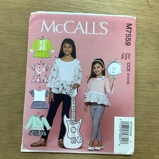 McCall's Dressmaking Sewing Pattern Children's Girls and Teen Top Tunic Leggings 7559