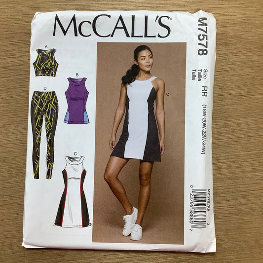 McCall's Dressmaking Sewing Pattern Ladies Women's Dress Top Leggings Gym Leisurewear 7578