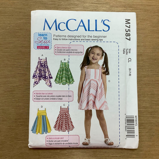 McCall's Dressmaking Sewing Pattern Children's Girls Dresses Learn To Sew 7587