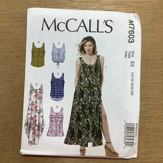 McCall's Dressmaking Sewing Pattern Women's Tops, Vests and Dresses Maxi Dress 7603
