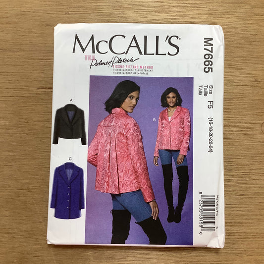 McCall's Dressmaking Sewing Pattern Woman's Ladies Coat Jacket Blazer 7665