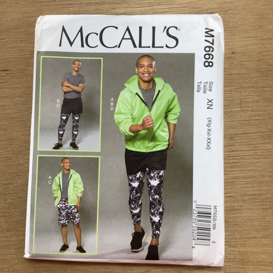 McCall's Dressmaking Sewing Pattern Mens Hooded Jacket Shorts and Leggings 7668