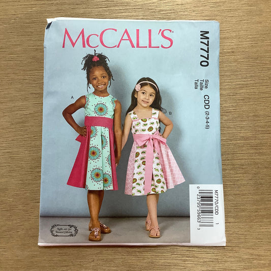 McCall's Dressmaking Sewing Pattern Children's Girls  Dress with Full Circle Skirt and Tie 7770