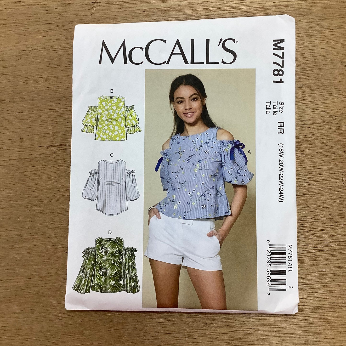 McCall's Dressmaking Sewing Pattern Women's Ladies Tops Off Cold Shoulder 7781
