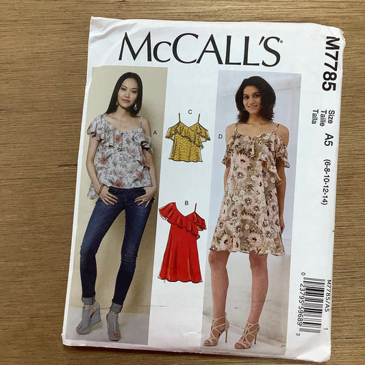 McCall's Dressmaking Sewing Pattern Ladies Woman  Dress Top Off Shoulder 7785