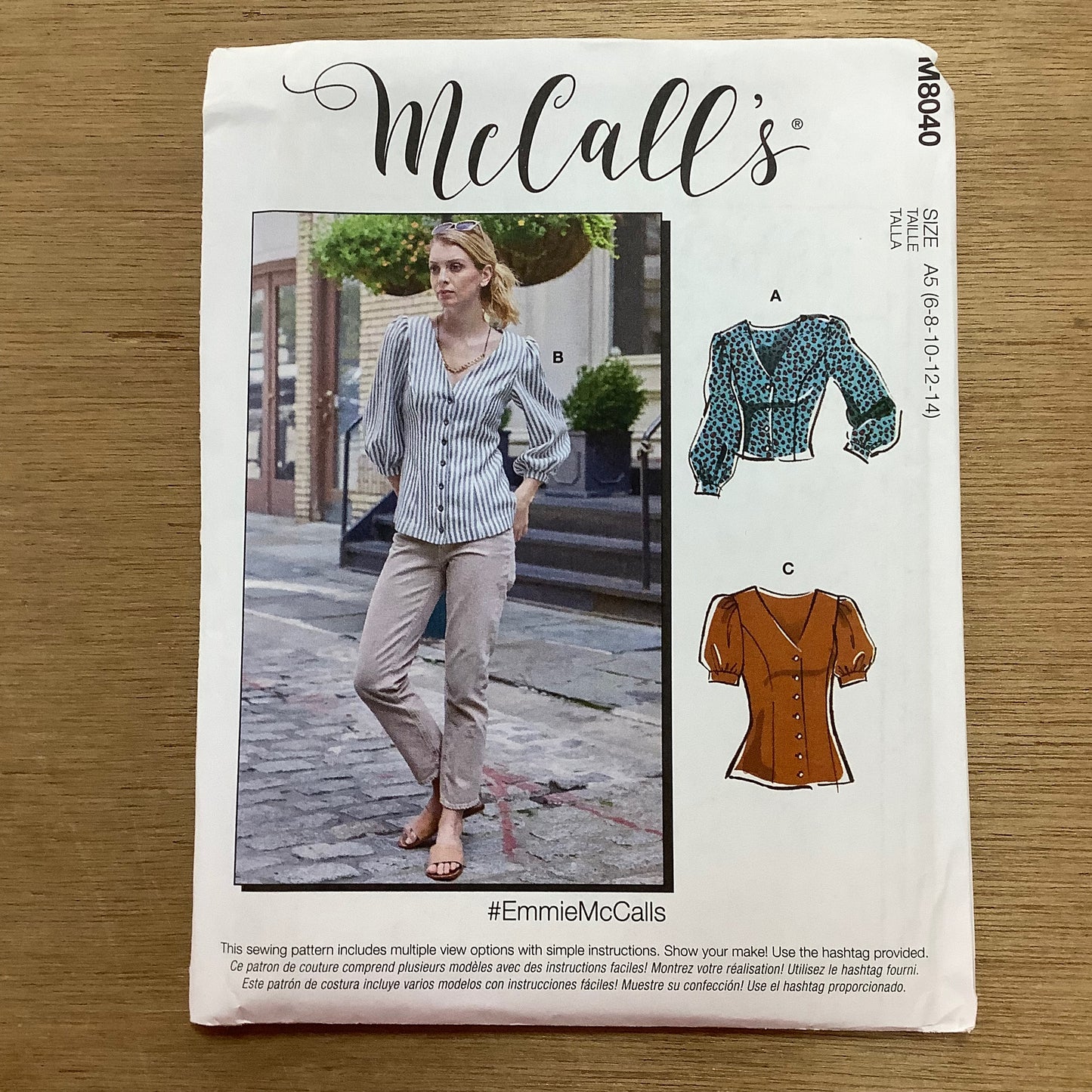 McCall's Dressmaking Sewing Pattern Ladies Women's Shirt Blouse Top 8040