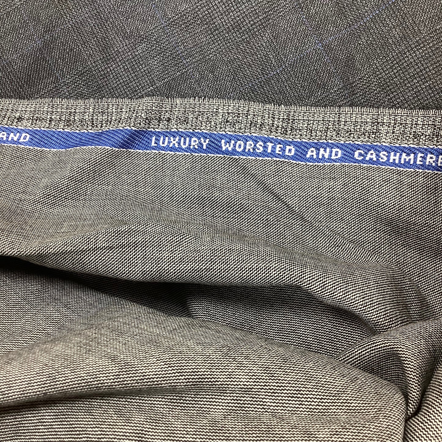 Remnant 3 Pieces of Wool Dressmaking Fabrics Charcoal Grey with blue pin stripe check, Grey and Dark Grey/Black