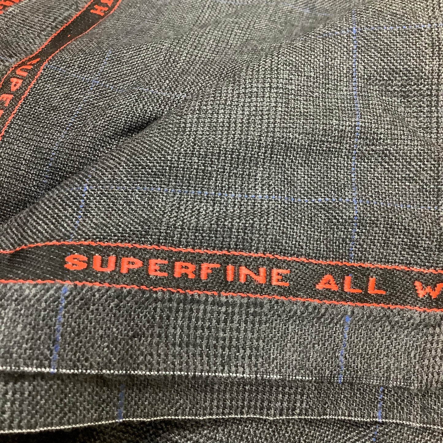 Remnant 3 Pieces of Wool Dressmaking Fabrics Charcoal Grey with blue pin stripe check, Grey and Dark Grey/Black