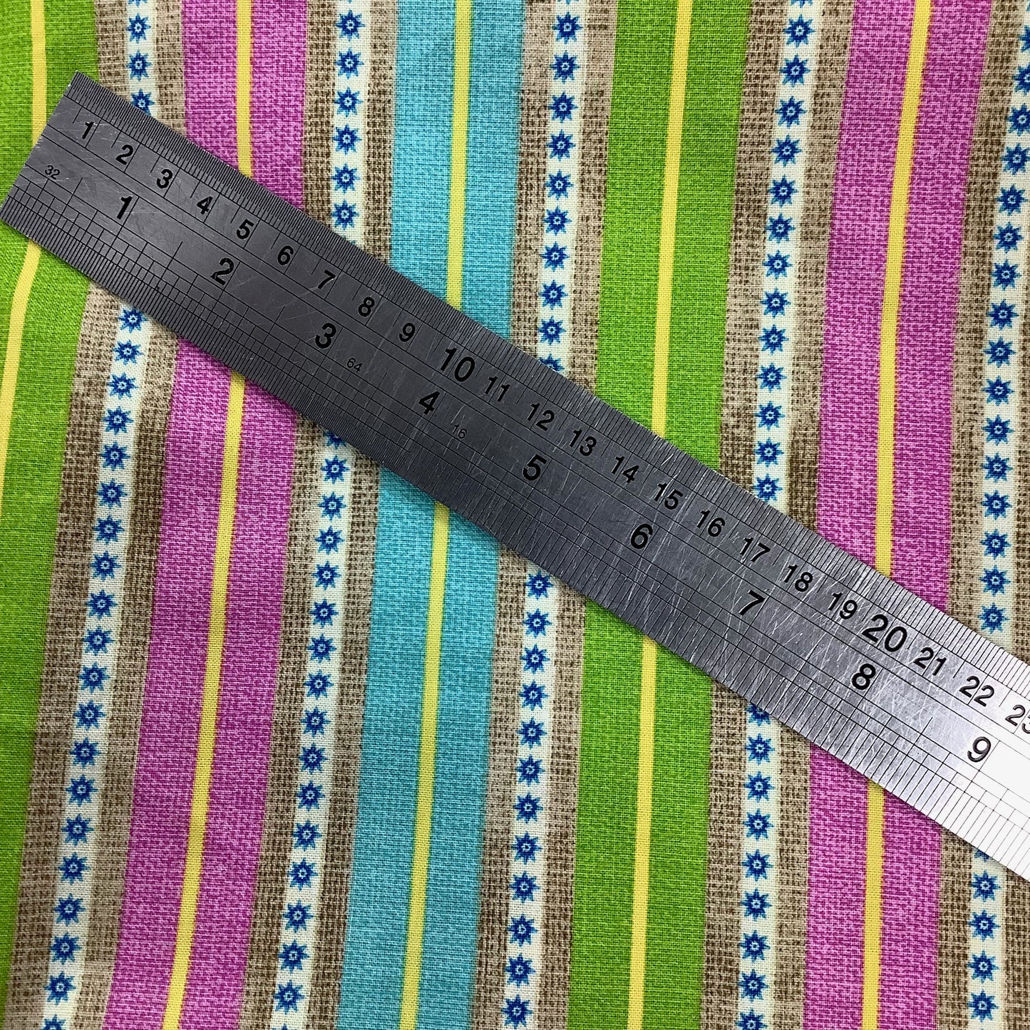 Happy Camper by Studio E Pink Green Blue Stripe 100% Cotton Fabric