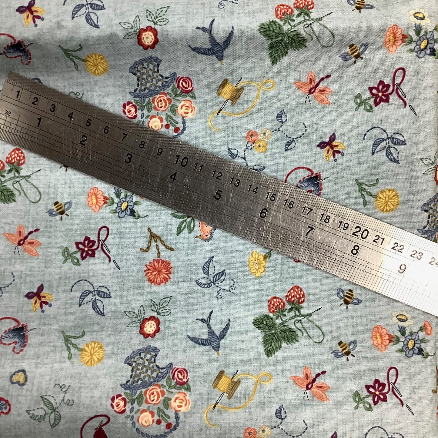 Makower Haberdashery Embroidery Blue 100% Cotton Fabric 1704
