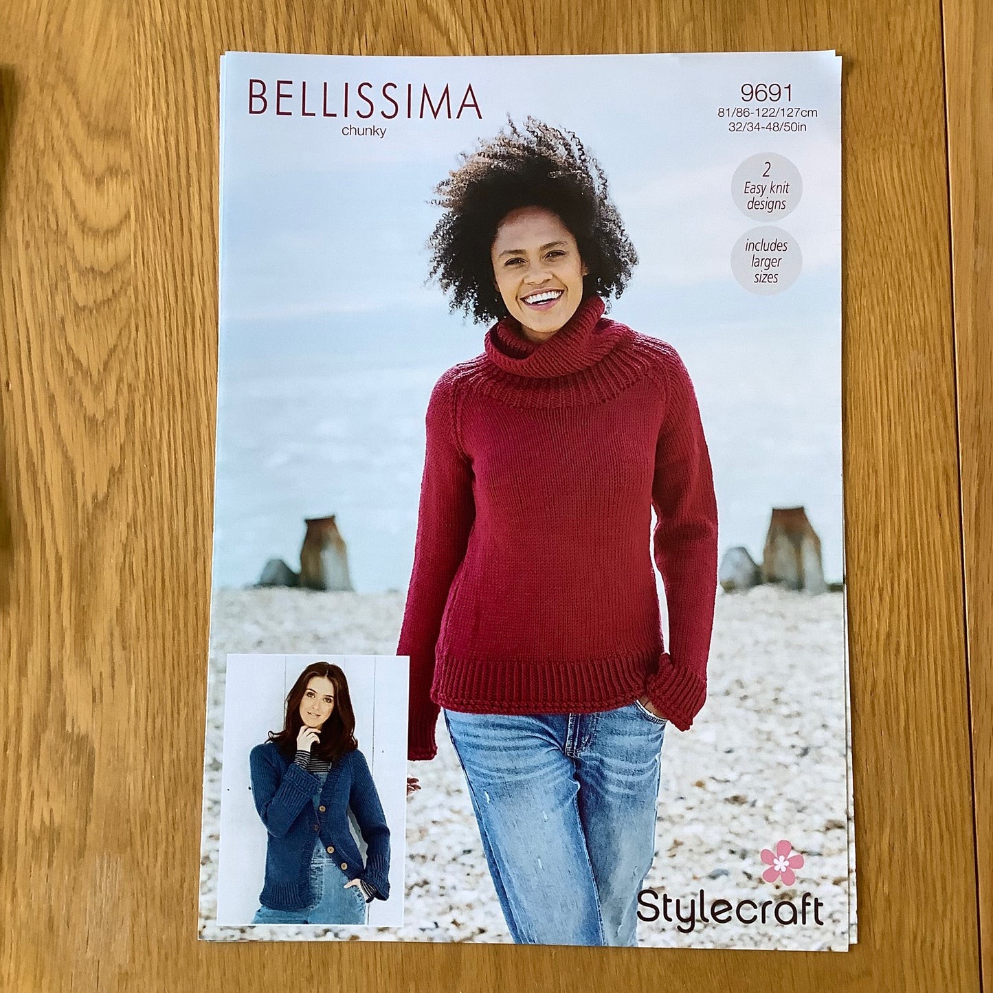 Stylecraft Bellissima Chunky Ladies Roll Neck Sweater umper and V Neck Cardigan Knitting Pattern 32" - 50"