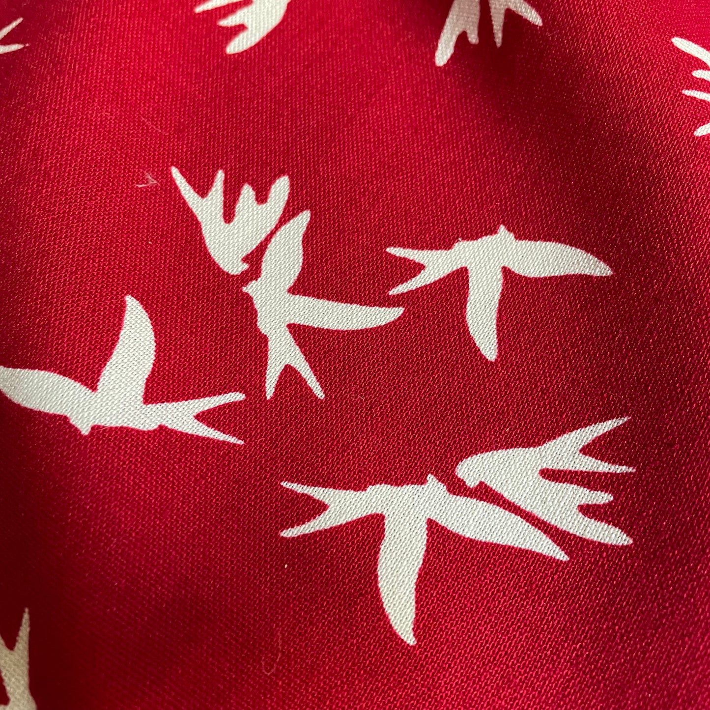 Red and Ivory Bird Cotton Canvas Fabric