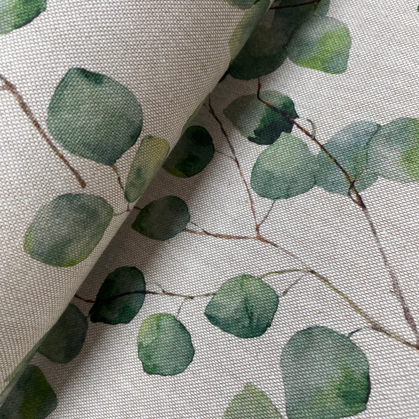 Green Rose Leaf Linen Look Cotton Bag Making Upholstery Fabric