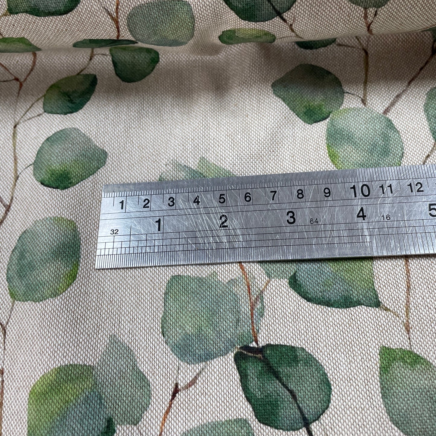 Green Rose Leaf Linen Look Cotton Bag Making Upholstery Fabric