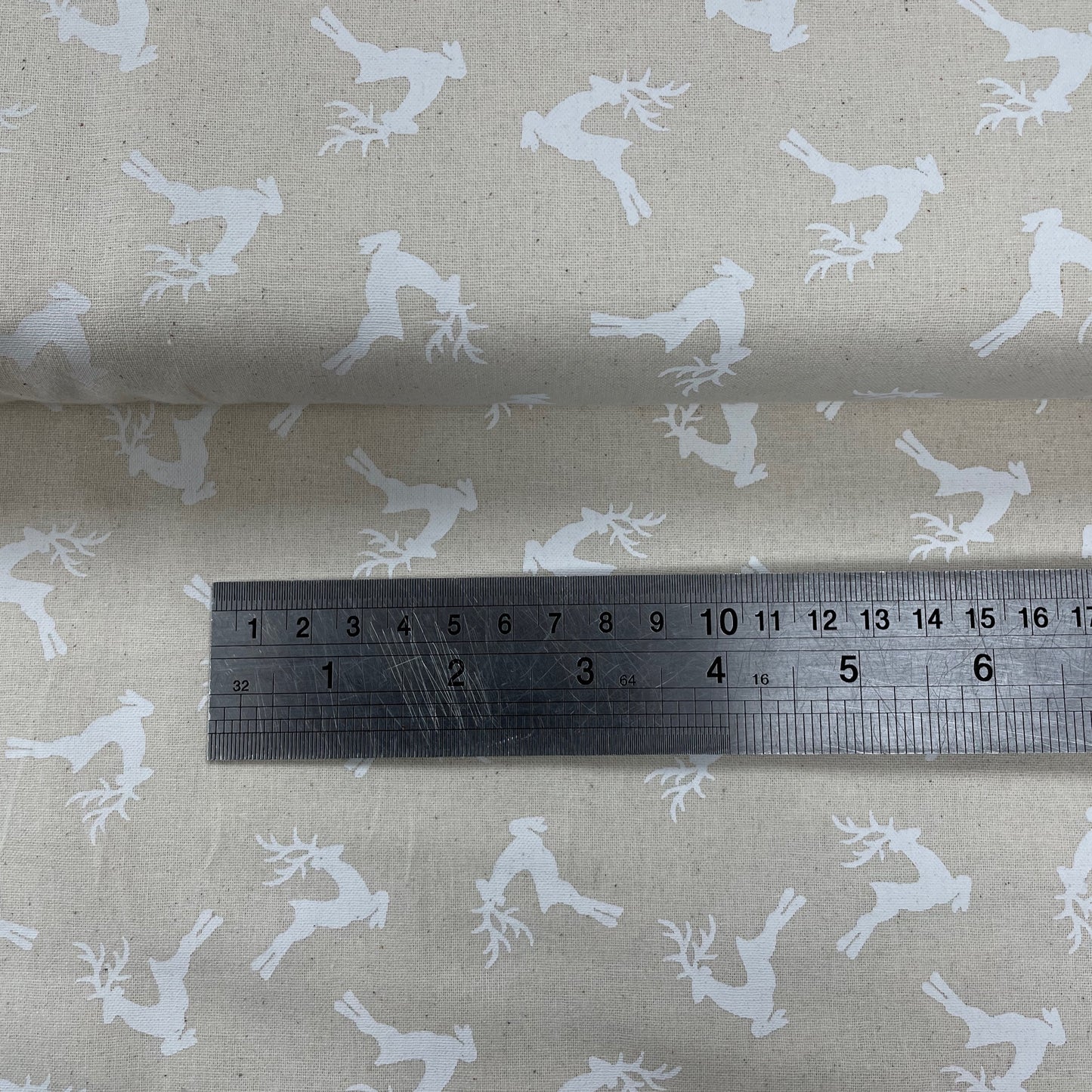 John Louden Christmas White Deer Stag on Natural Christmas 100% Craft Cotton Fabric