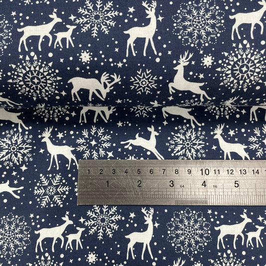 Crafty Fabrics Snowflakes and Reindeers on Navy or Grey Christmas 100% Craft Cotton Fabric