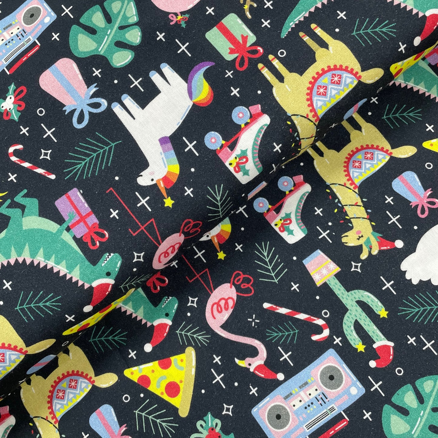 Crafty Fabrics Novelty Retro Unicorn Llama Christmas 100% Craft Cotton Fabric