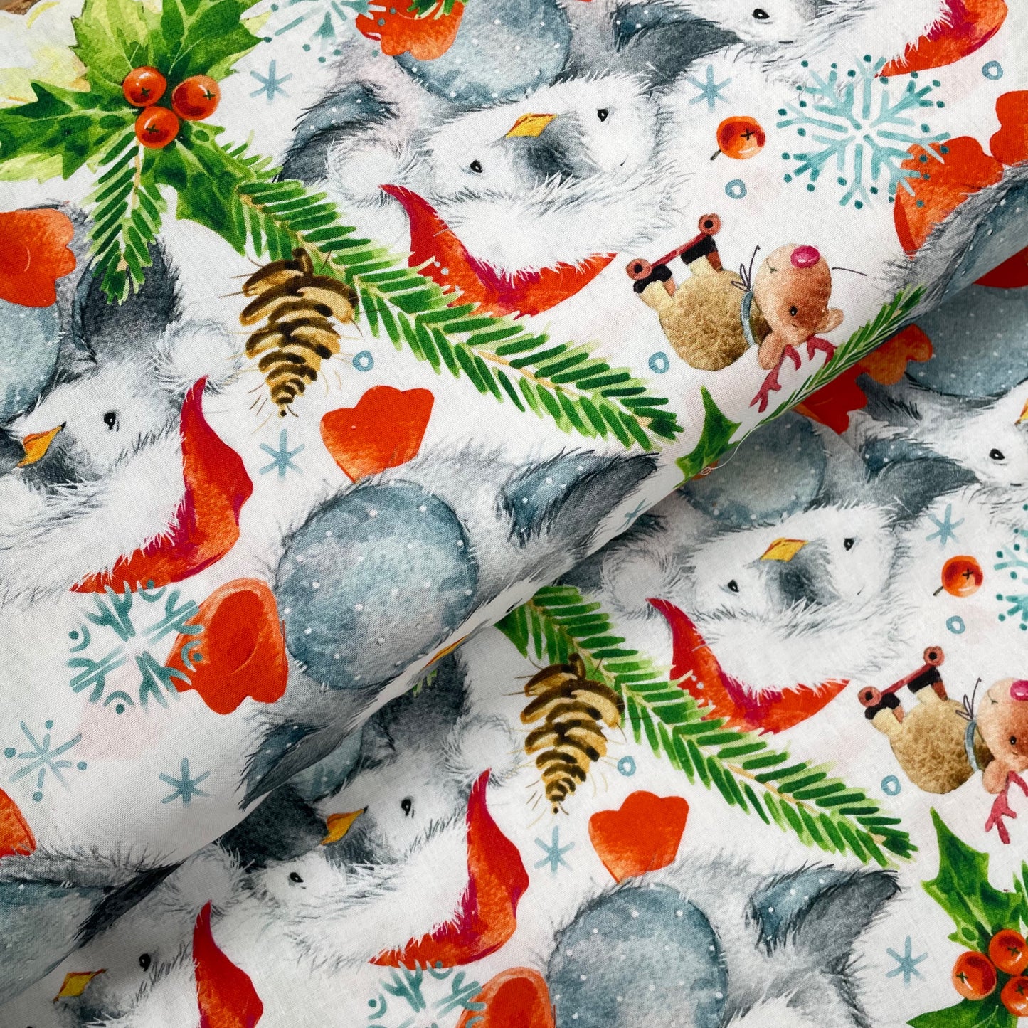 Crafty Fabrics Owls and Reindeers on White Christmas 100% Craft Cotton Fabric