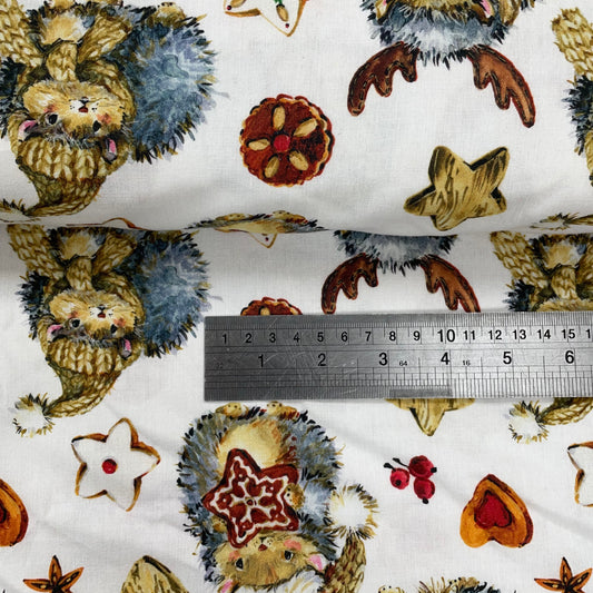 Crafty Fabrics Novelty Animals on White Christmas 100% Craft Cotton Fabric