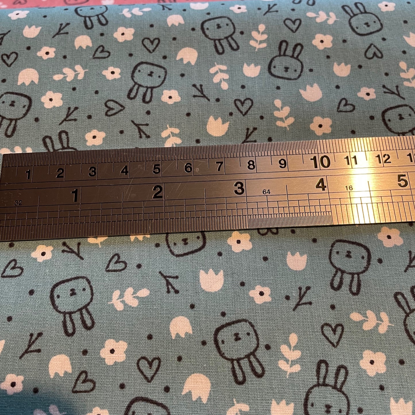 Sweet Bunny 100% Cotton Fabric Pink Blue Designed by Poppy Sewing Craft Nursery Children