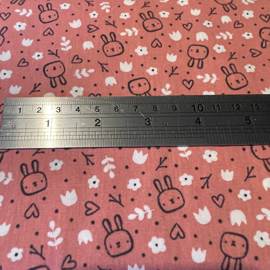 Sweet Bunny 100% Cotton Fabric Pink Blue Designed by Poppy Sewing Craft Nursery Children