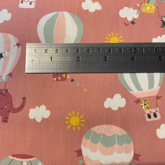 Fly with Me Hot Air Balloons 100% Cotton Fabric Dusky Pink Blue Designed by Poppy Sewing Craft Nursery Children