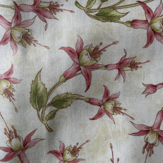 Maywood Studios Fuchsia Flowers Leaves Pink Ivory 2 designs 100% Premium Cotton Fabric