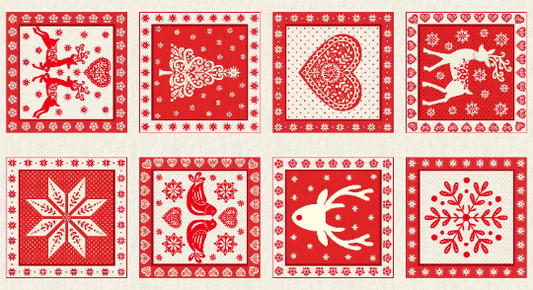 Makower Scandi 4  8 x 10" Square Red Panel 1815 100% Cotton Christmas Craft Festive Quilt Patchwork Craft